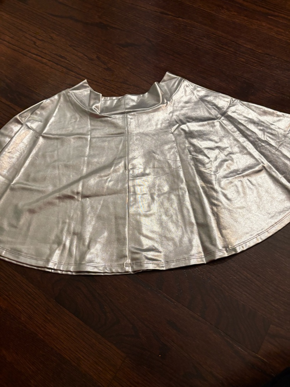 Metallic Silver Circle Skirt - Women's Shiny Flared Skirt